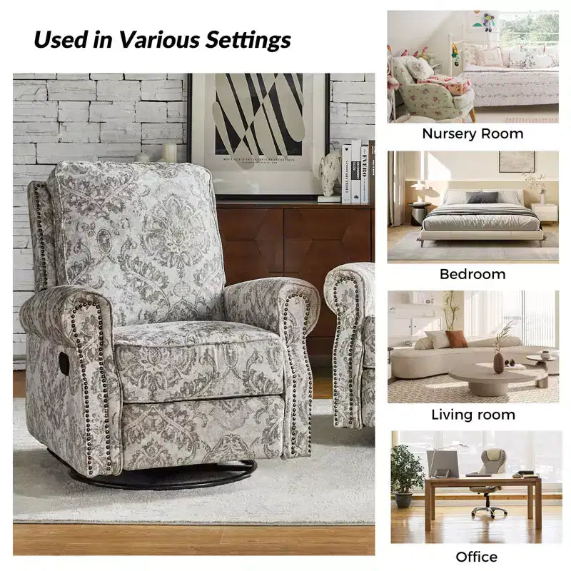 Ensemble de 2 fauteuils inclinables pivotants manuels avec bordure cloutée – Salon