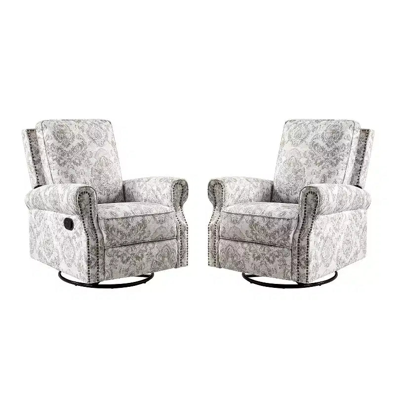 Ensemble de 2 fauteuils inclinables pivotants manuels avec bordure cloutée – Salon