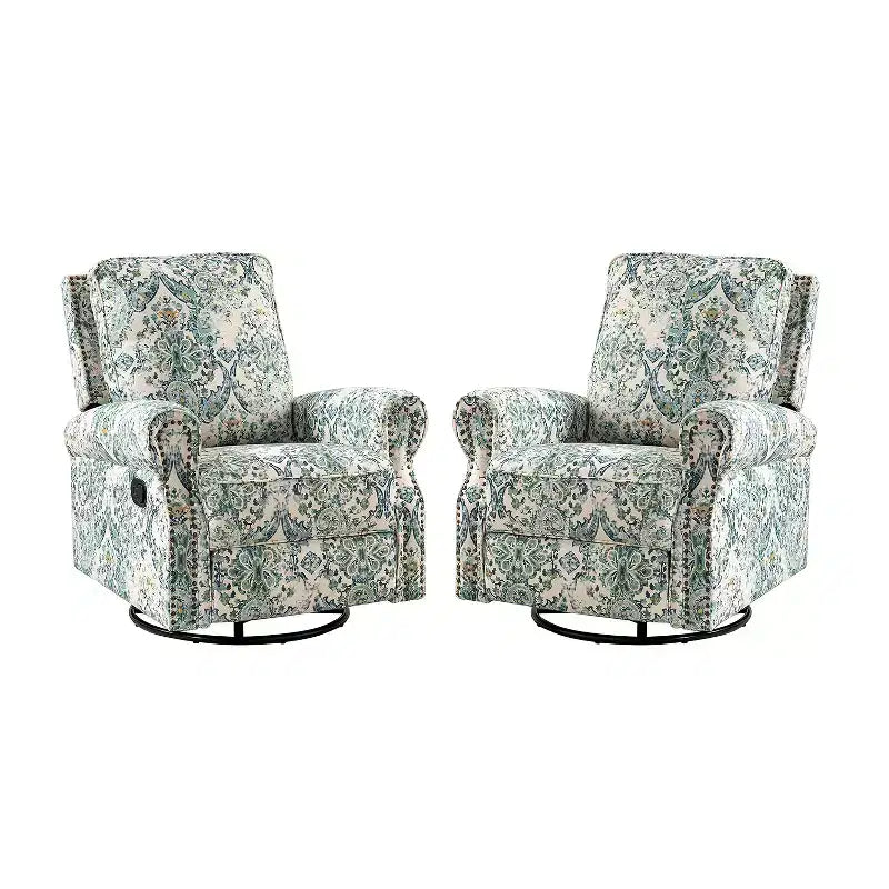 Ensemble de 2 fauteuils inclinables pivotants manuels avec bordure cloutée – Salon
