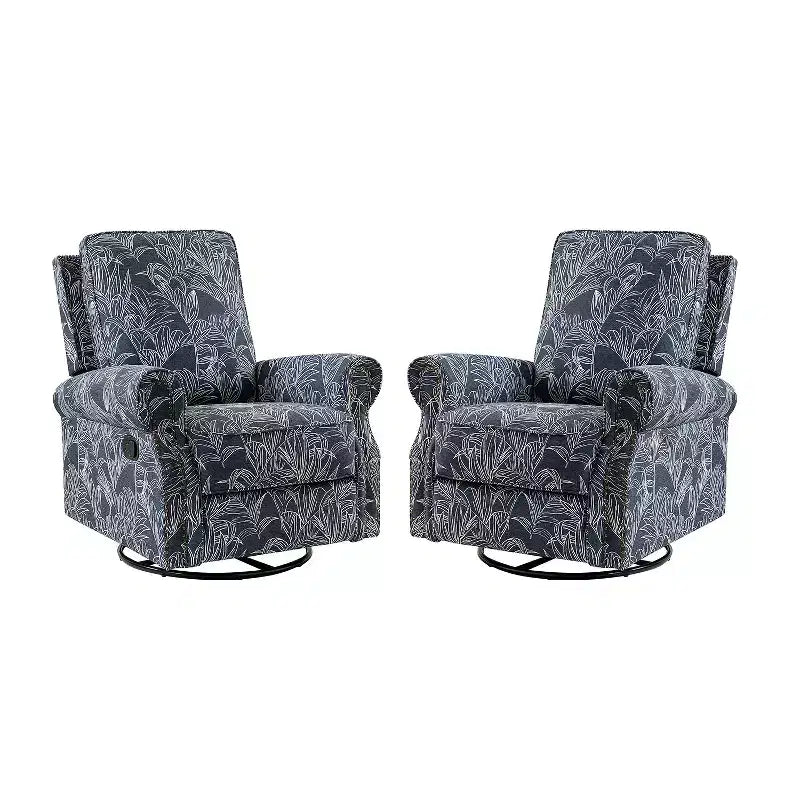 Ensemble de 2 fauteuils inclinables pivotants manuels avec bordure cloutée – Salon