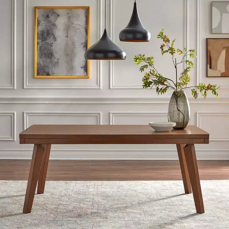 Table à manger rectangulaire – Cadre en hévéa, 6 places, Plateau en placage marron