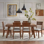 Table à manger rectangulaire – Cadre en hévéa, 6 places, Plateau en placage marron